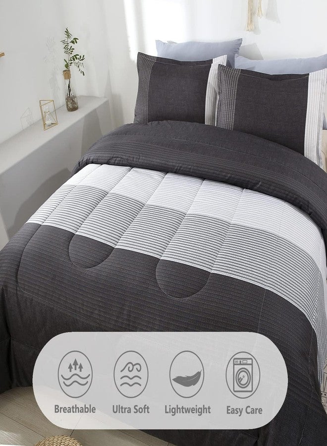 PERFEMET Full Size Comforter Sets 3 Pieces - Black White Grey Design Striped Bedding Set for Boys Men, Ultra Soft Lightweight Neutral Comforter for All Season (1 Comforter, 2 Pillowcases) - Image 2