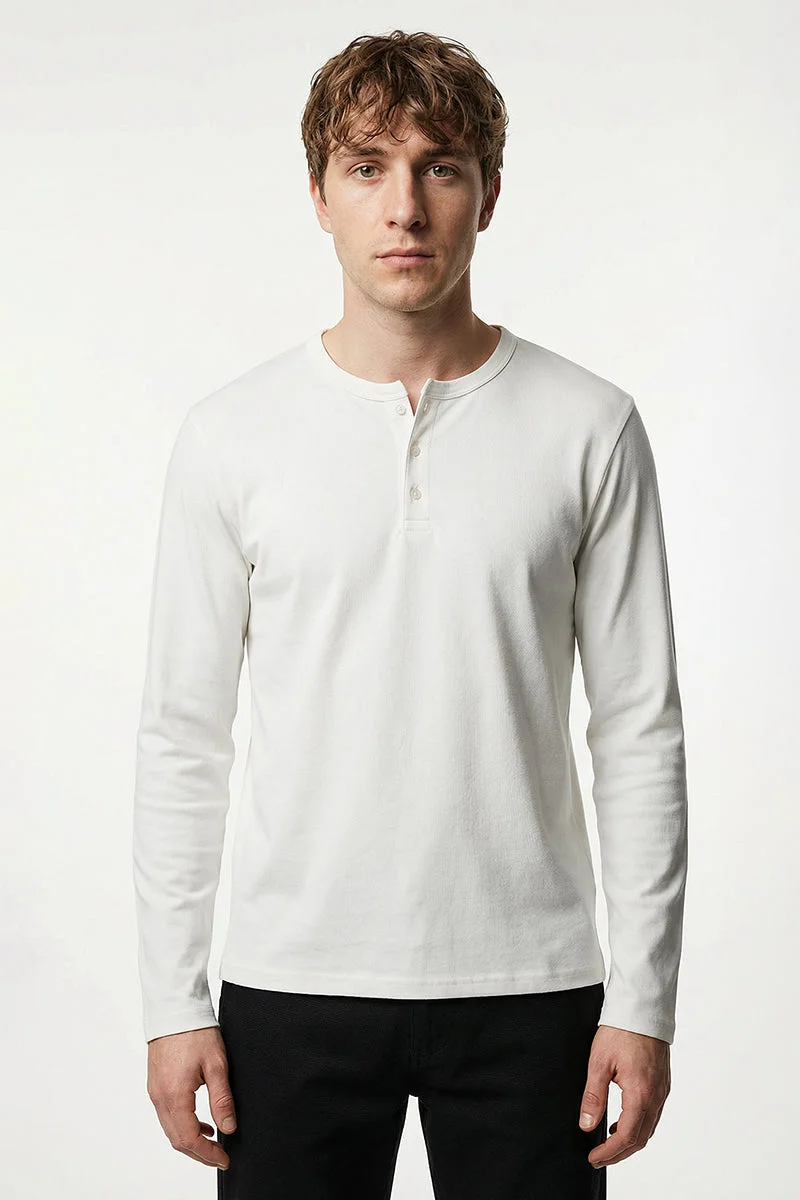 SNITCH White White Solid Long Sleeve Regular Fit T-Shirt for Men | Best Price UAE