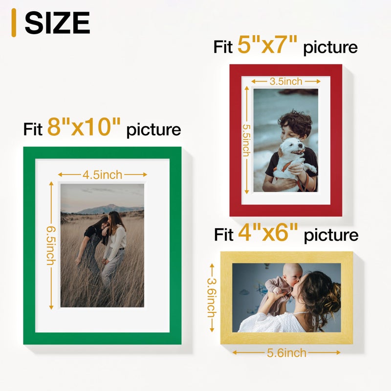 Vittanly 15 Pack Picture Frames Collage Wall Decor, Multi Sizes Including 3pcs 8x10, 6pcs 5x7 and 6pcs 4x6 Photo Frames, Gallery Frame Set for Wall or Tabletop Display, Green, Red and Gold - Image 3