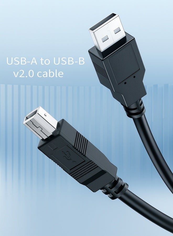 فوجيشكا كابل طابعة USB 2.0 من النوع A ذكر إلى النوع B ذكر بطول 3 أمتار، كابل عالي السرعة للماسح الضوئي متوافق مع HP/Canon/Brother/Samsung/Dell/Epson/Lexmark/Xerox/Piano/Dac - أسود - Image 2