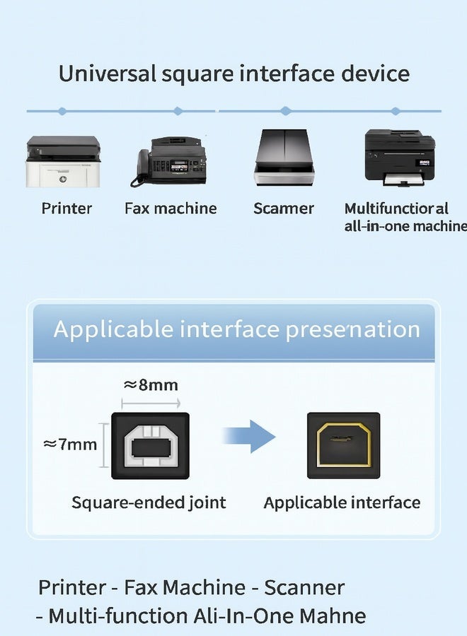 فوجيشكا كابل طابعة USB 2.0 من النوع A ذكر إلى النوع B ذكر بطول 3 أمتار، كابل عالي السرعة للماسح الضوئي متوافق مع HP/Canon/Brother/Samsung/Dell/Epson/Lexmark/Xerox/Piano/Dac - أسود - Image 3