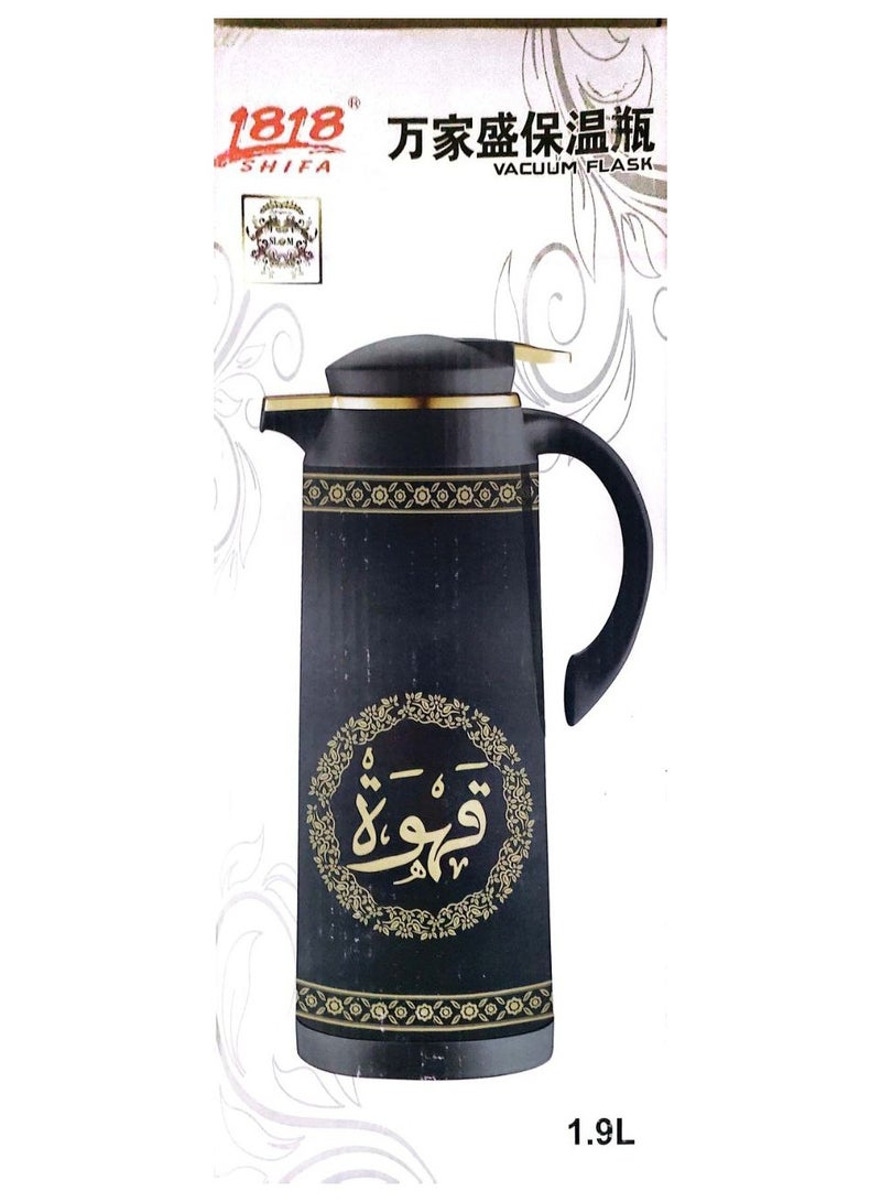 Arabic thermos for preserving the temperature of tea and coffee, capacity 1.9 liters, black and white color - Image 1