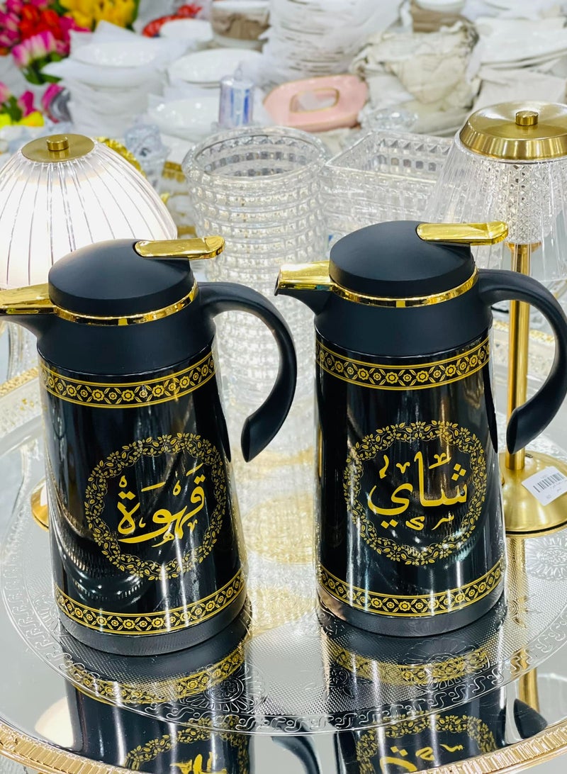 Arabic thermos for preserving the temperature of tea and coffee, capacity 1.9 liters, black and white color - Image 2