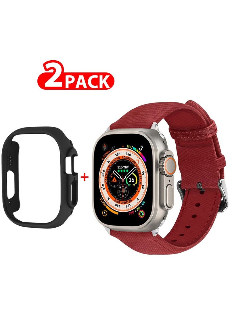 CATANES - 2 Packs For Apple Watch Band 49mm Leather Band Buckle Strap Wristband and Black Cup Holder Red - Image 1