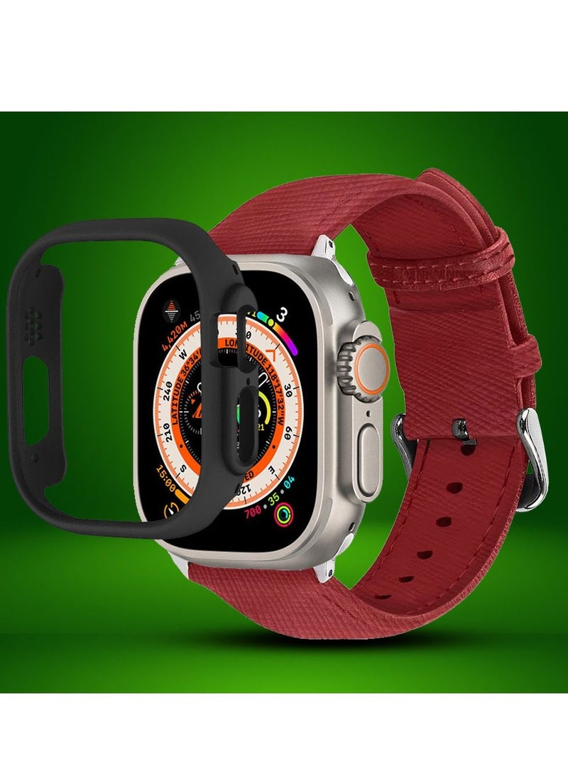 CATANES - 2 Packs For Apple Watch Band 49mm Leather Band Buckle Strap Wristband and Black Cup Holder Red - Image 1
