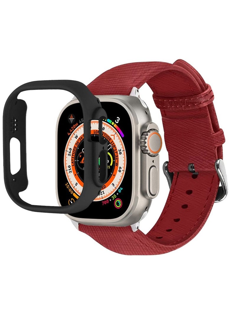 CATANES - 2 Packs For Apple Watch Band 49mm Leather Band Buckle Strap Wristband and Black Cup Holder Red - Image 1