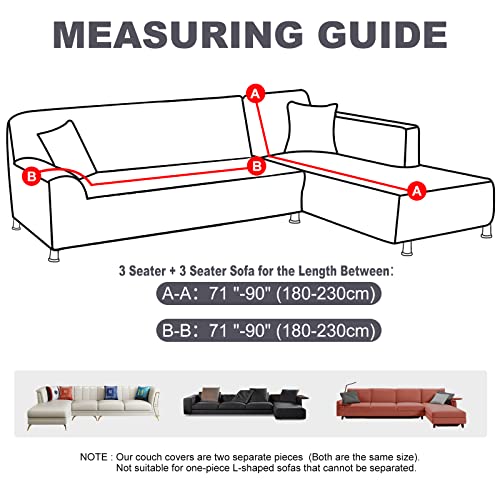 LA MEACK Sectional Couch Covers 2-Piece Softness L Shaped Sofa Cover Super Stretch L-Type Couch Slipcover with 2Pcs Pillowcases Sofa Slipcover 3 Seater + 3 Seater Furniture Protector (Dark Grey) - Image 5