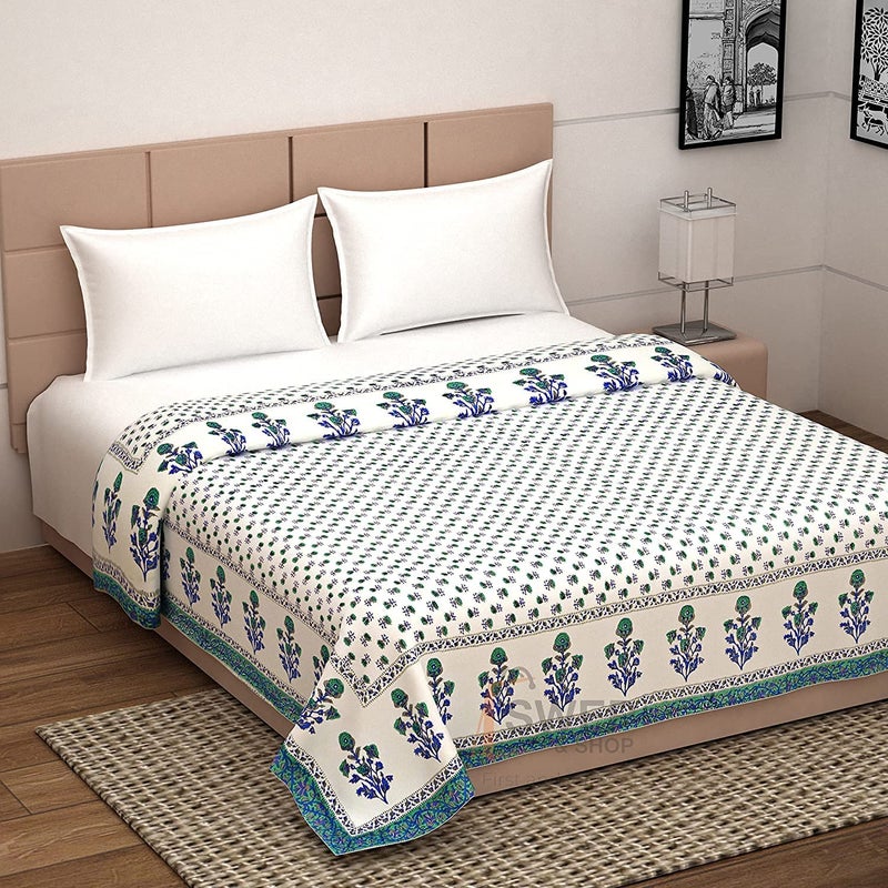 LOARSHY لحاف لوارش Pure Cotton مزخرف بالأزهار | خفيف ودافئ لحاف راجستاني جايفوري لسرير مفرد | لحاف ناعم لفصل الشتاء | هدية (أزرق) - Image 2