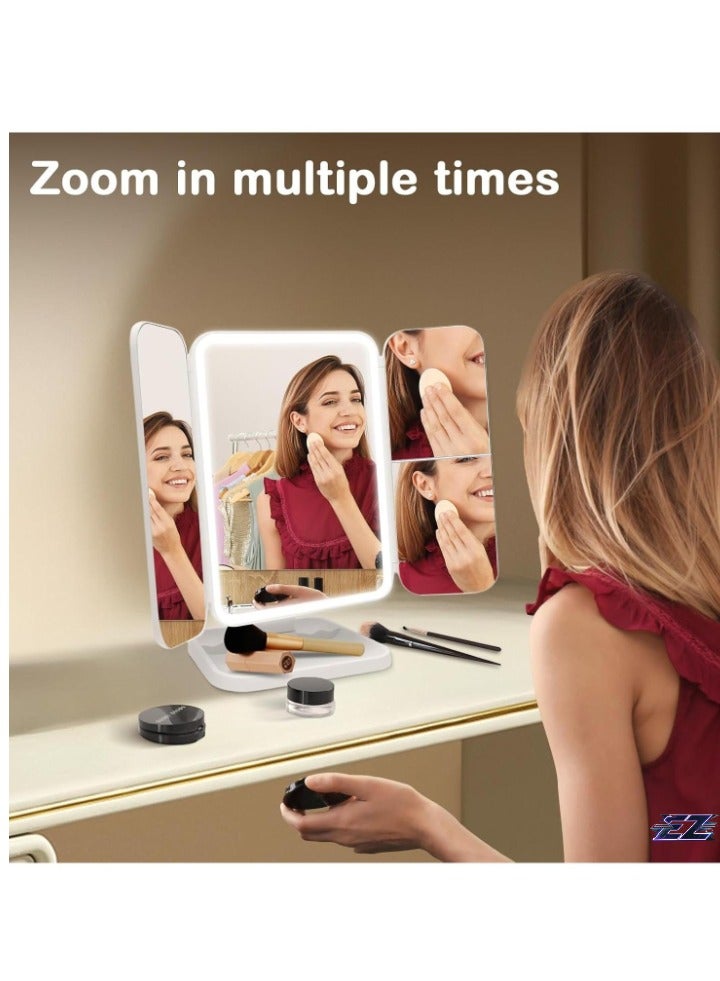 إلترازون 3-Fold Lighted Makeup Mirror with 5X/3X/1X Magnification – 52 LED Lights, Touch Screen Control, 180° Adjustable Rotation – Portable  Foldable Vanity Mirror for Perfect Makeup and Skincare - Image 1