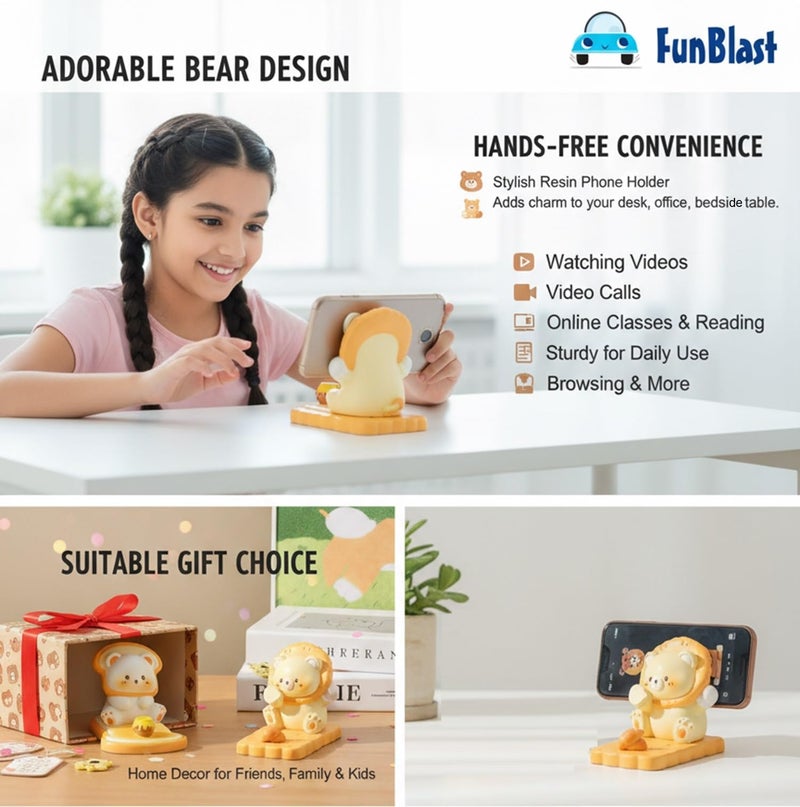 FunBlast Resin Cute Animal Phone Holder – Mobile Stand for Desk, Office & Home, Cute Animal Design Phone Stand for Watching Videos, Reading & Decoration, Home Essential (Bear) - Image 4