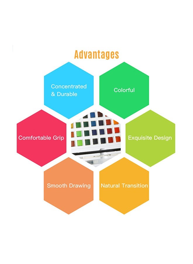 NIBEMINENT 36-Color Solid Watercolor Paint Pigment Drawing Painting Set With 12 Pearl Colors Multicolour - Image 2