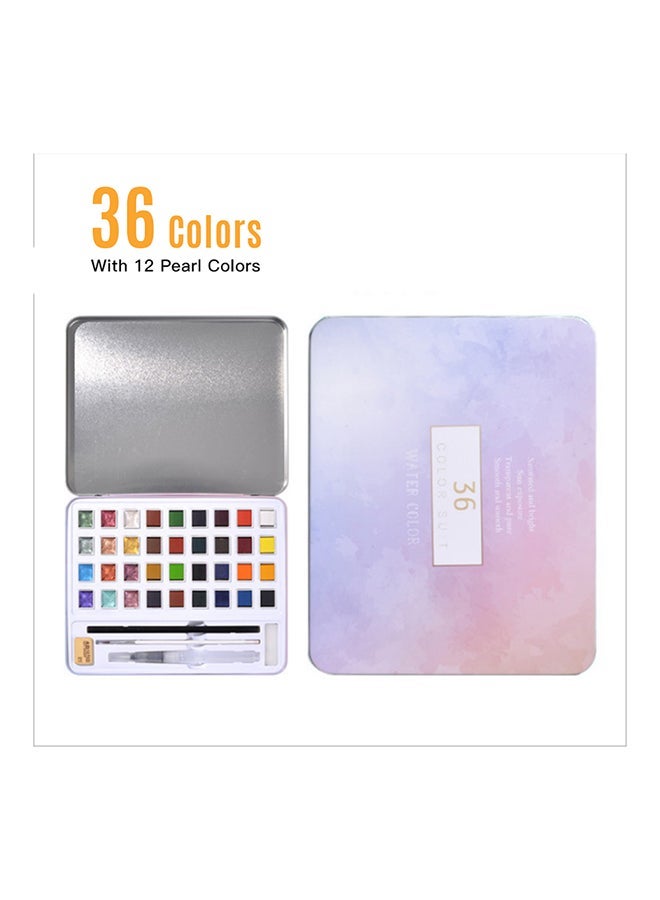 NIBEMINENT 36-Color Solid Watercolor Paint Pigment Drawing Painting Set With 12 Pearl Colors Multicolour - Image 1