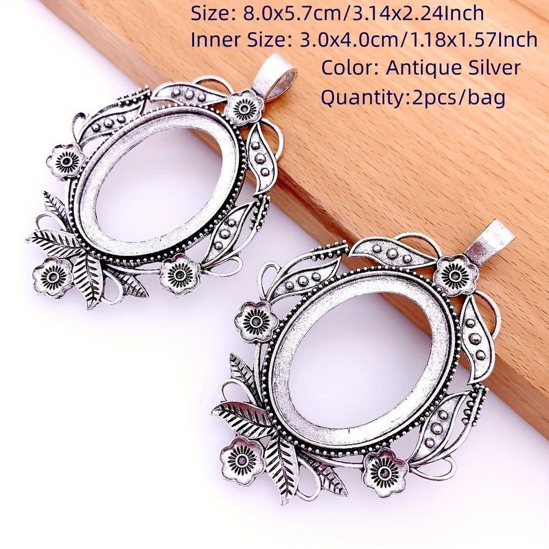 2pcs Antique Silvery Color Blank Setting Jewelry Finding Fit 1.18x1.57inch - Image 4