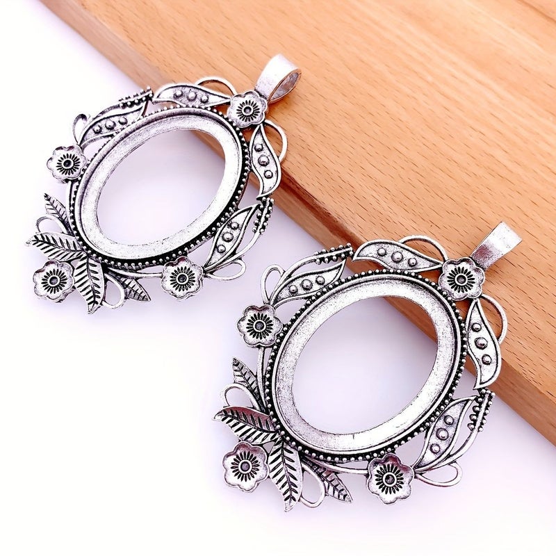 2pcs Antique Silvery Color Blank Setting Jewelry Finding Fit 1.18x1.57inch - Image 1