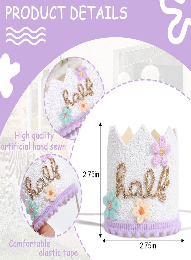 YOUAME Daisy Floral Half Birthday Hat - Flower Cake Smash Crown for 6 Month Baby, Half Way To One Party Crown, Sweet Mini Photo Prop - Image 2