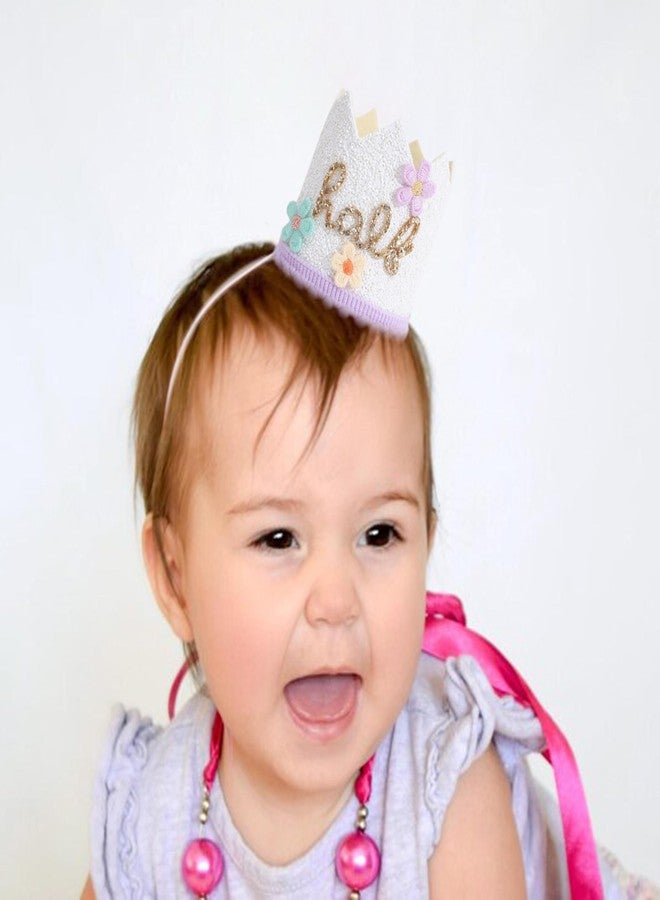YOUAME Daisy Floral Half Birthday Hat - Flower Cake Smash Crown for 6 Month Baby, Half Way To One Party Crown, Sweet Mini Photo Prop - Image 4