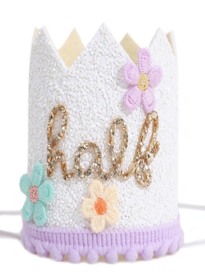 YOUAME Daisy Floral Half Birthday Hat - Flower Cake Smash Crown for 6 Month Baby, Half Way To One Party Crown, Sweet Mini Photo Prop - Image 1