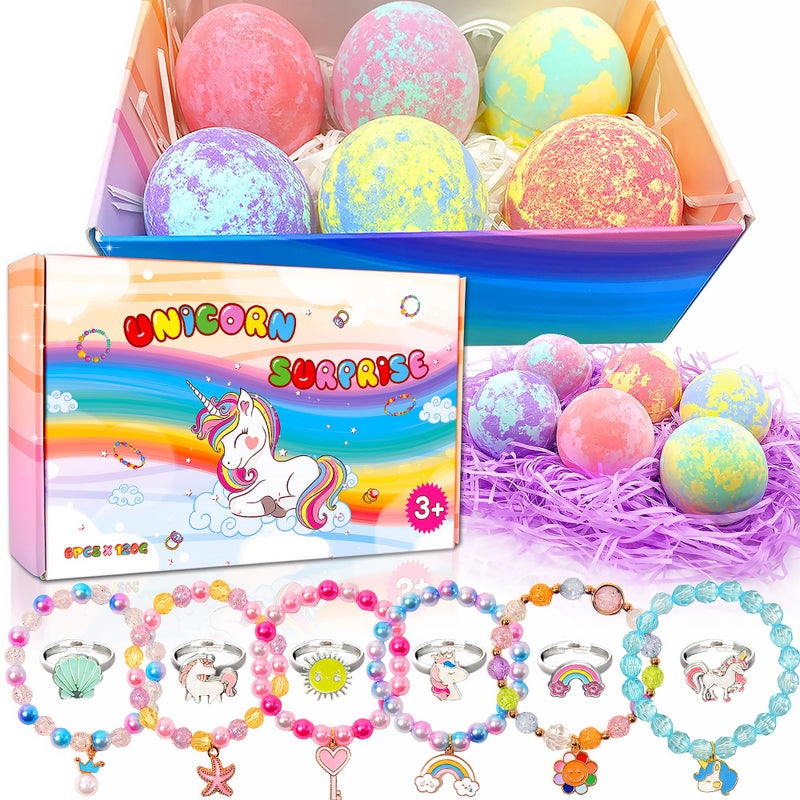 MADO Unicorn Bath Bombs with Surprise Inside for Kids Girls, Bath Bombs Surprise Birthday Gifts Unicorn Gifts for Kids Girls with Jewelry Toys Inside - Image 1