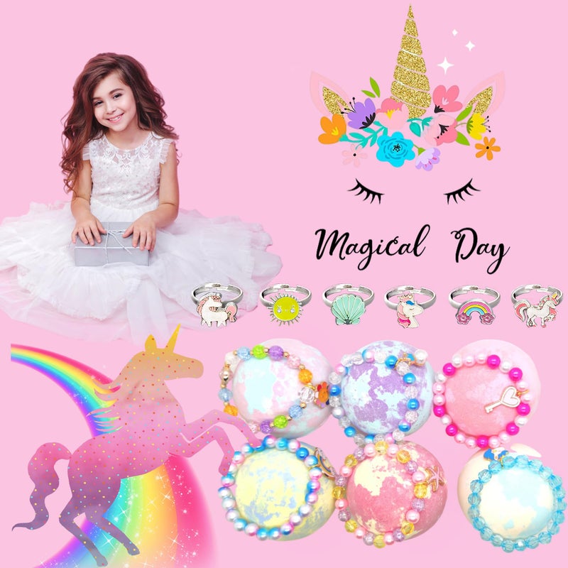 MADO Unicorn Bath Bombs with Surprise Inside for Kids Girls, Bath Bombs Surprise Birthday Gifts Unicorn Gifts for Kids Girls with Jewelry Toys Inside - Image 5