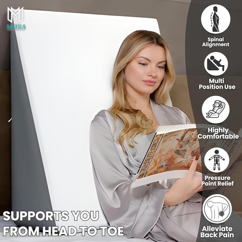 MUSA MUSAÂ® Bed Wedge Pillow for Back Pain Relief, Acid Reflux, GERD, Leg Elevation & Post-Surgery Recovery (60x60x30 cm) - Image 4