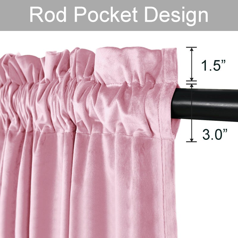 JIUZHEN Pink Velvet Curtains 84 inches for Living Room - Privacy Protect Room Darkening Rod Pocket Thick Velvet Window Drapes for Bedroom/Dining Room  Set of 2 with Tiebacks  W60 x L84 inches - Image 2