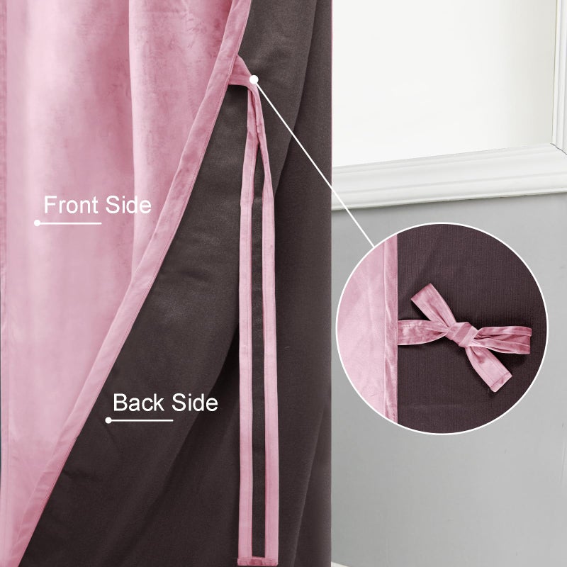 JIUZHEN Pink Velvet Curtains 84 inches for Living Room - Privacy Protect Room Darkening Rod Pocket Thick Velvet Window Drapes for Bedroom/Dining Room  Set of 2 with Tiebacks  W60 x L84 inches - Image 4