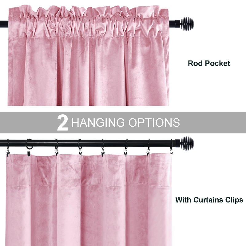 JIUZHEN Pink Velvet Curtains 84 inches for Living Room - Privacy Protect Room Darkening Rod Pocket Thick Velvet Window Drapes for Bedroom/Dining Room  Set of 2 with Tiebacks  W60 x L84 inches - Image 3