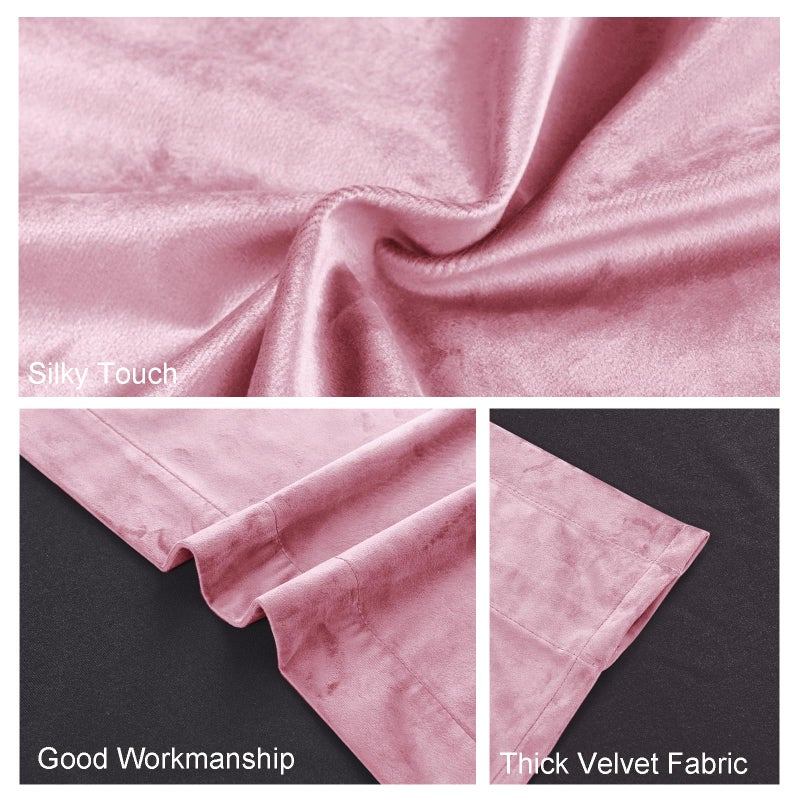 JIUZHEN Pink Velvet Curtains 84 inches for Living Room - Privacy Protect Room Darkening Rod Pocket Thick Velvet Window Drapes for Bedroom/Dining Room  Set of 2 with Tiebacks  W60 x L84 inches - Image 5