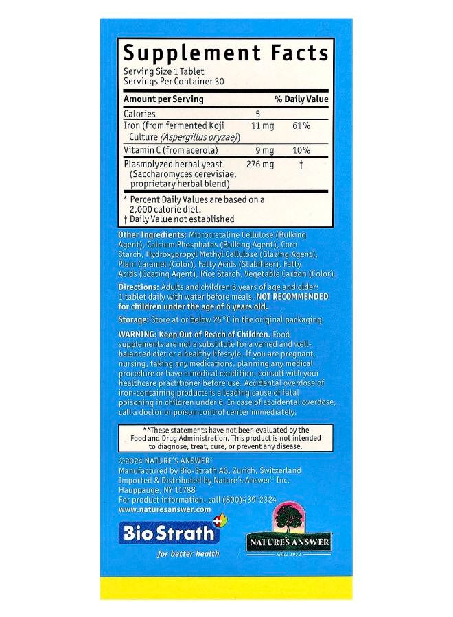 Bio-Strath Fermented Herbal Yeast Postbiotic With Koji Mushroom Iron 30 Tablets - Image 2