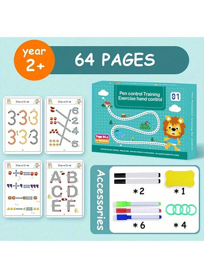 64-Page Reusable Magic Exercise Book for Youngsters - Ideal Early Childhood Educational Material, Perfect Gift for Kindergarten, Youngsters & Preschoolers - White/Blue, No Power Needed, Early Learning Tool | Interactive Learning | Wipeable Surface, Youngsters Activity Book - Image 1