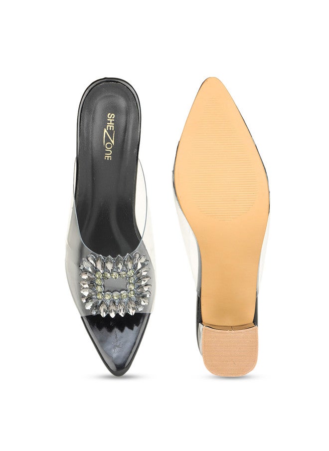 She Zone Black Open Toe Block Heels for Women - Image 5