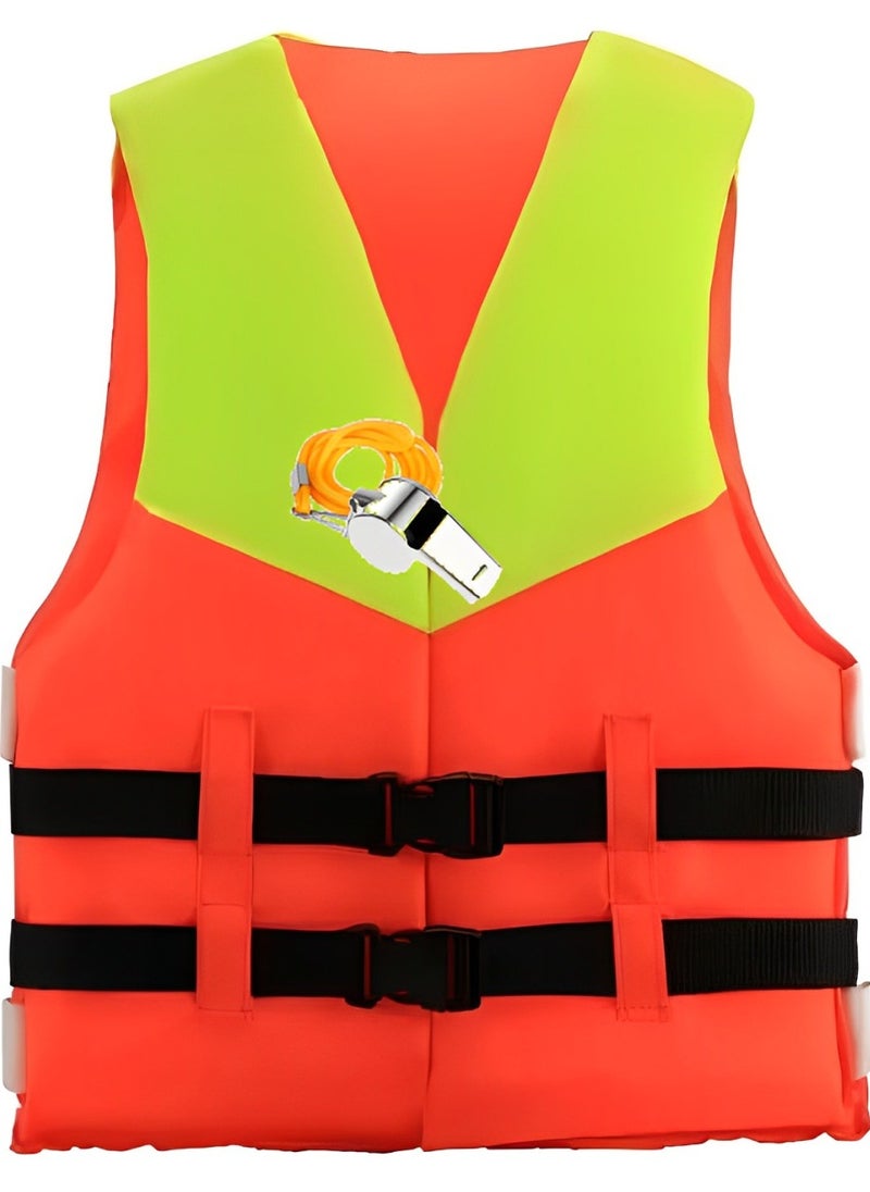 Generic Safe Life Jacket for Swimming, Polyethylene Foam Material, High Visibility Bright Colors, Dual Color Yellow and Orange, Whistle Include, Small Size Life Safety Vest Suitable for Age 3 Years and Above  - Image 1