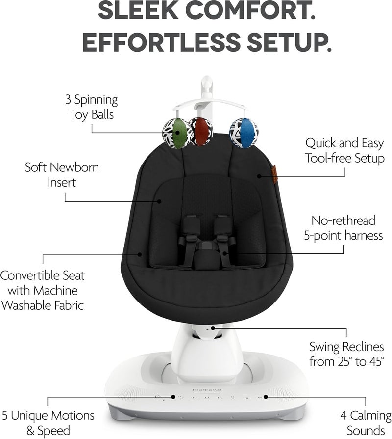 UPPAbaby Mamaroo Infant Seat with Multiple Motion Settings – Smart Bluetooth & App Control, Built-in Sounds, Newborn Insert, Jake Charcoal Mélange - Image 4