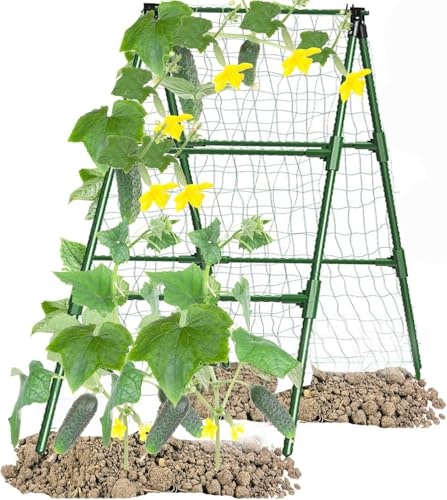 JK-GMTE JKGMTE Cucumber Trellises A Frame Plant Supports Green Trellis for Cucumber Climbing Plants Vegetables Flowers Green 47x15in - Image 1