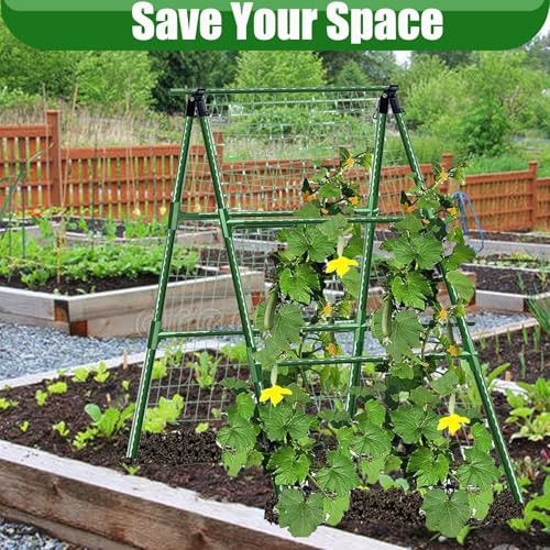 JK-GMTE JKGMTE Cucumber Trellises A Frame Plant Supports Green Trellis for Cucumber Climbing Plants Vegetables Flowers Green 47x15in - Image 3