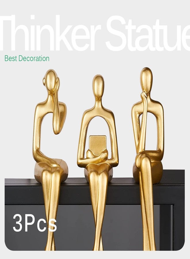 RIRPUAE 3pcs Gold Decor Thinker Statue, Resin Abstract Man Cutout Art Action Statue Coffee Table Decor for Home Living Room Study Office Bookshelf Ornament - Image 4