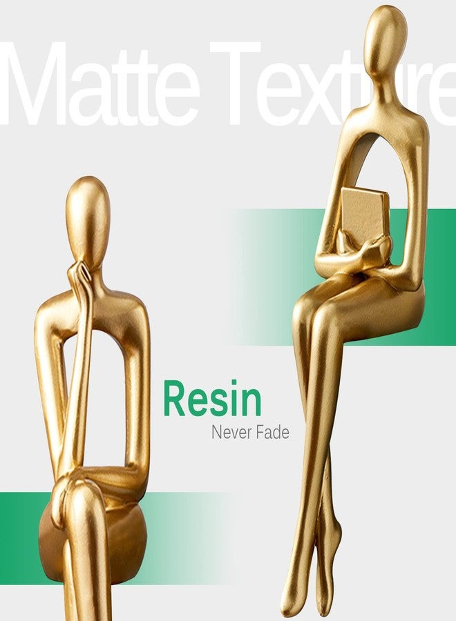 RIRPUAE 3pcs Gold Decor Thinker Statue, Resin Abstract Man Cutout Art Action Statue Coffee Table Decor for Home Living Room Study Office Bookshelf Ornament - Image 2
