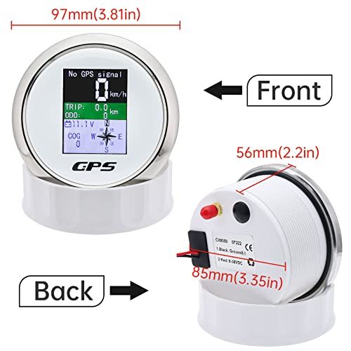 MAIMEIMI GPS Speedometer 3-3/8" 85mm Boat GPS Speedometer Odometer Waterproof White Antenna TFT Screen Digital MPH Knots Km/h for Boat Marine 9-32V Car - Image 4