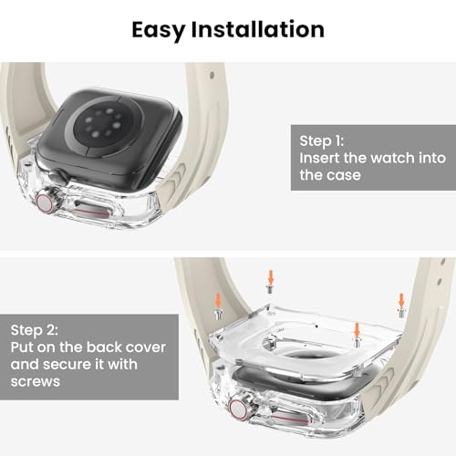 Delidigi for Apple Watch Band with Case 45mm/44mm – Rugged Shockproof Sport Strap with Clear PC Bumper Cover Compatible with Apple Watch Series 9/8/7/SE3/SE2/6/5/4 Men - Image 5