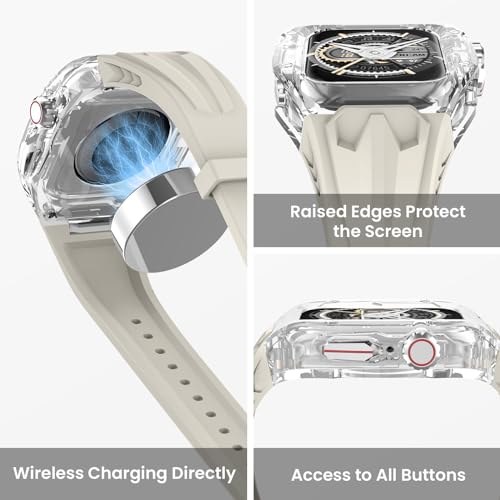 Delidigi for Apple Watch Band with Case 45mm/44mm – Rugged Shockproof Sport Strap with Clear PC Bumper Cover Compatible with Apple Watch Series 9/8/7/SE3/SE2/6/5/4 Men - Image 4
