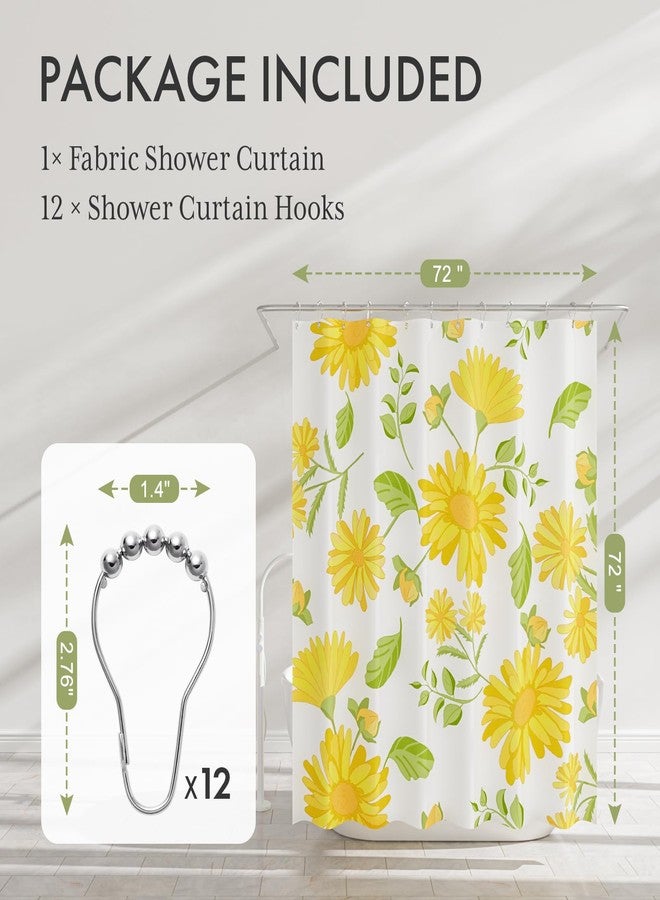 AmazerBath Floral Shower Curtain, Washable Cloth Shower Curtain Sets with 12 Shower Curtain Hooks, Fabric Rustic Yellow Gerbera Flower Eucalyptus Fall Shower Curtains for Bathroom Decor, 72x72 Inches - Image 4