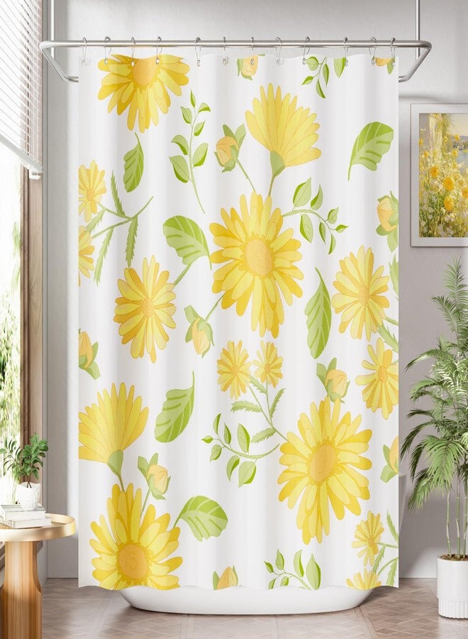AmazerBath Floral Shower Curtain, Washable Cloth Shower Curtain Sets with 12 Shower Curtain Hooks, Fabric Rustic Yellow Gerbera Flower Eucalyptus Fall Shower Curtains for Bathroom Decor, 72x72 Inches - Image 1