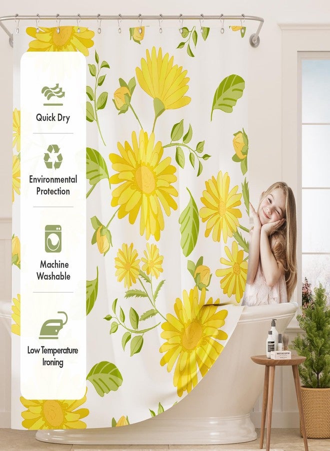 AmazerBath Floral Shower Curtain, Washable Cloth Shower Curtain Sets with 12 Shower Curtain Hooks, Fabric Rustic Yellow Gerbera Flower Eucalyptus Fall Shower Curtains for Bathroom Decor, 72x72 Inches - Image 3