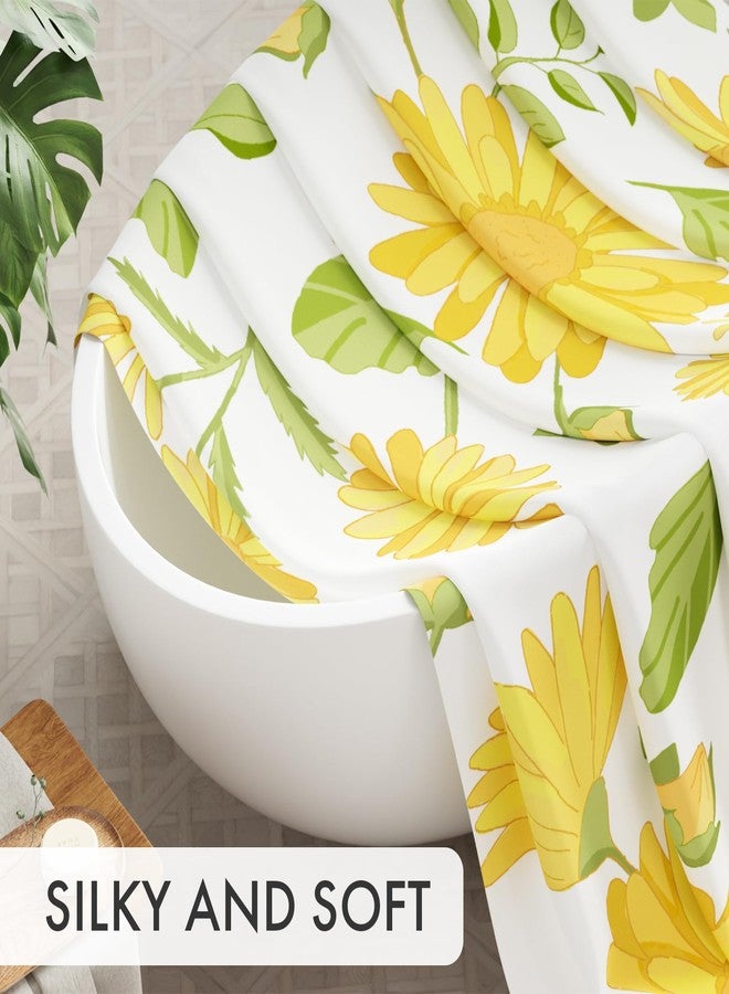 AmazerBath Floral Shower Curtain, Washable Cloth Shower Curtain Sets with 12 Shower Curtain Hooks, Fabric Rustic Yellow Gerbera Flower Eucalyptus Fall Shower Curtains for Bathroom Decor, 72x72 Inches - Image 2