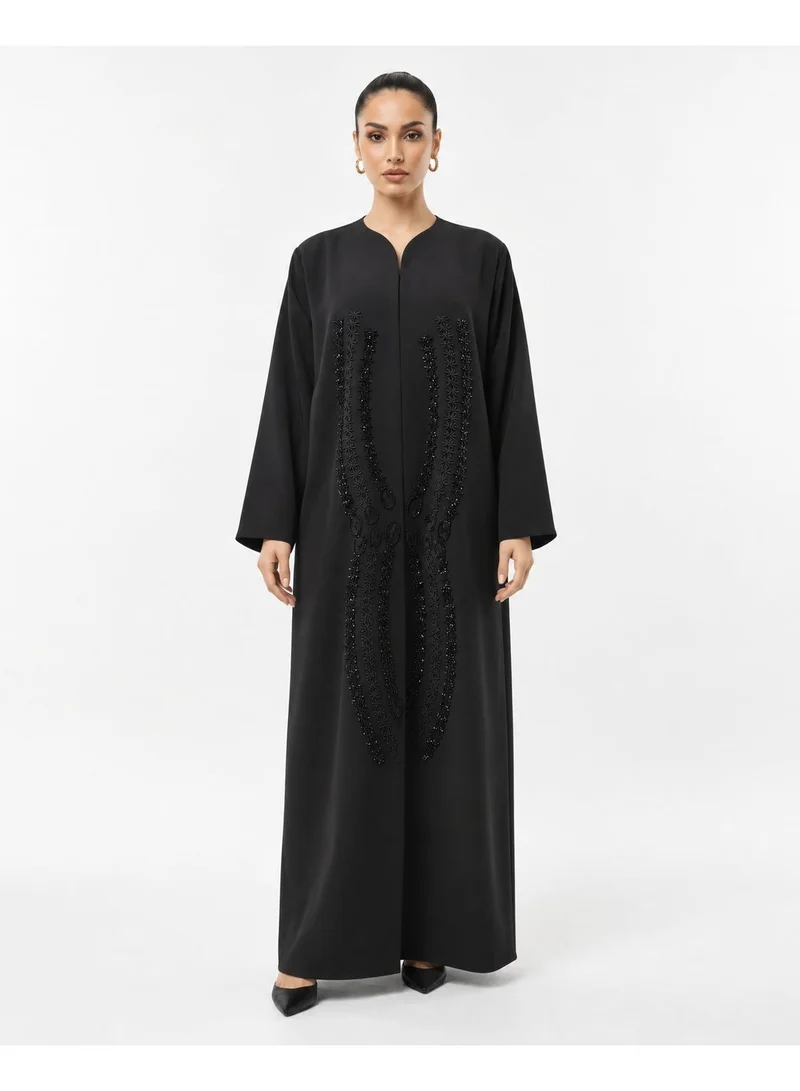 Aara Elegant Black Women's Abaya with Intricate Black Beadwork and Embroidered Details