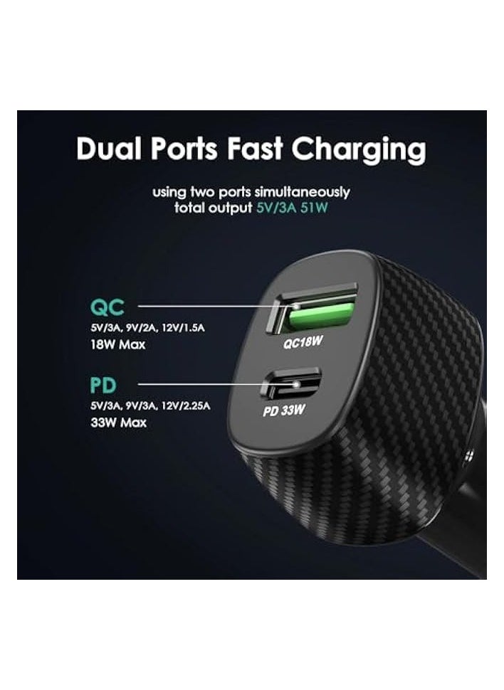 erorex - 51W Dual usb type Dual usb, Mobile Phone/Tablet/MP3/MP4/other USB Device,QC3.0, PD /38W Dual USB Car Charger, Fireproof Material 2 Port QC2, Fast Charging, Black 1 x USB, TYPE-C(38W) (51W) 1 PC - Image 1