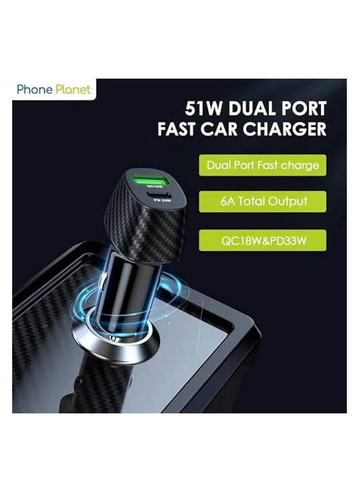 erorex - 51W Dual usb type Dual usb, Mobile Phone/Tablet/MP3/MP4/other USB Device,QC3.0, PD /38W Dual USB Car Charger, Fireproof Material 2 Port QC2, Fast Charging, Black 1 x USB, TYPE-C(38W) (51W) 1 PC - Image 1