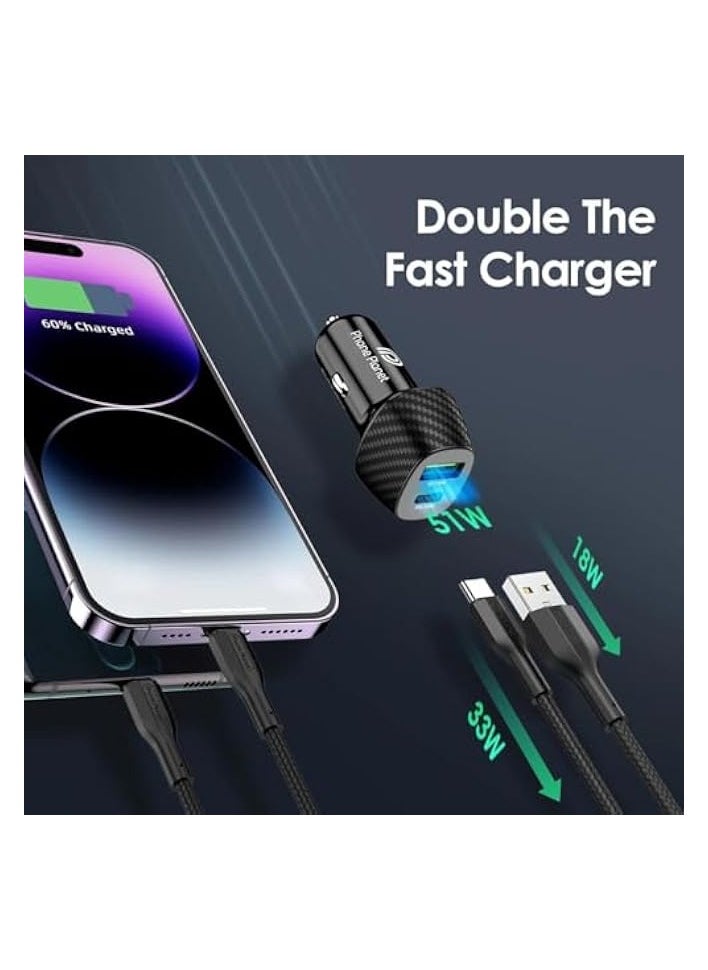 erorex - 51W Dual usb type Dual usb, Mobile Phone/Tablet/MP3/MP4/other USB Device,QC3.0, PD /38W Dual USB Car Charger, Fireproof Material 2 Port QC2, Fast Charging, Black 1 x USB, TYPE-C(38W) (51W) 1 PC - Image 1