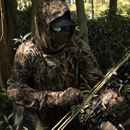 Palmyth Hunting Hoodie with Mask for Men Long Sleeve Sun Protection UV UPF 50 Camo Fishing ShirtsReed ShadowXL - Image 3