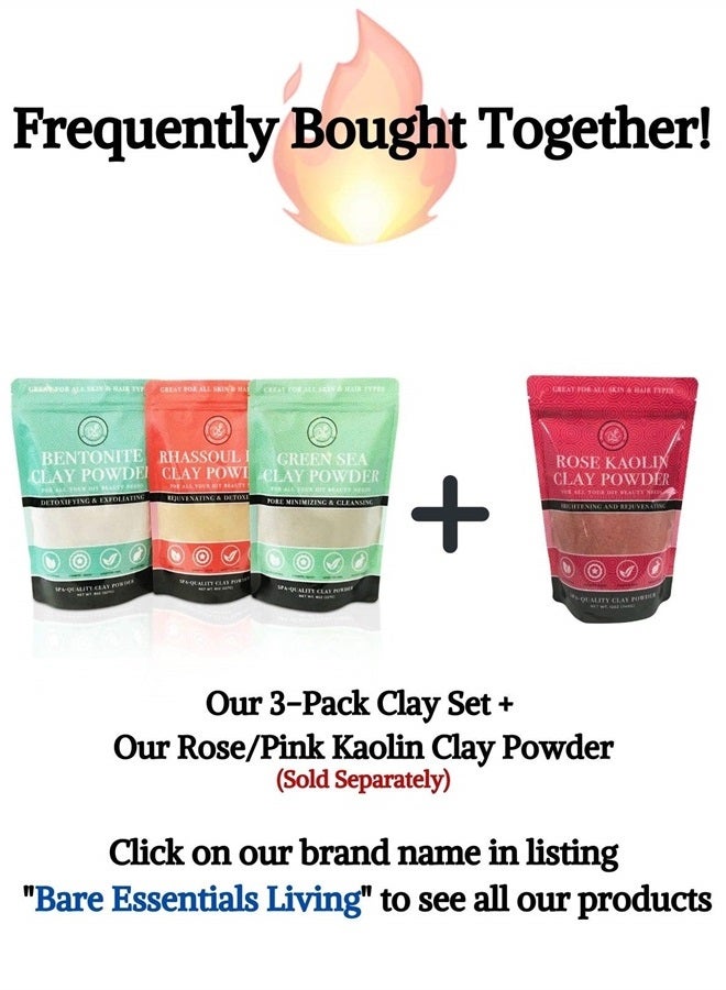 Bare Essentials Living Bentonite (Indian Healing), Moroccan (Red Rhassoul), and Green (French-Sea) Clay Powder - 3 Multipak/Set 8 oz Each - for Making Mud Masks for Skin, Hair, Face and Body - Image 3